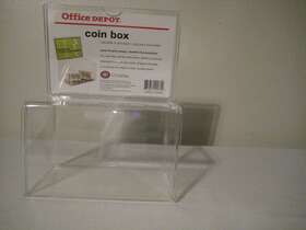1365616 Office Depot Ballot/coin Box 8-1/8h X 6w 4-3/8d Clear