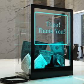 Omen 313099873838 Tip Jar With 2 Sign Holders Led Light And Lock For Bar Party Donation Box