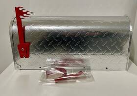 900330 On The Edge Marketing Mailboxes Heavy Duty Aluminum Diamond Plate Mailbox With Flamed Flag Medium Size