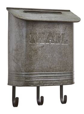21-425 Park Designs Galvanized Vintage Style Distressed Grey Mail Box With Hooks Letter Post