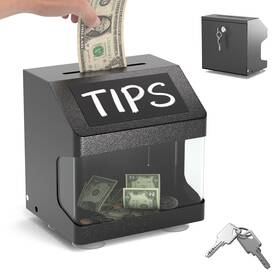 D12-h Pochar Metal Tip Box With Lock And Keys - Small Donation Chalkboard Label Black