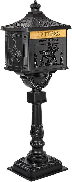 Polar Aurora 313109228276 Mailbox Cast Aluminum Black Mail Box Postal Security Heavy Duty