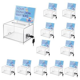 Polmart 684357466018 Tip Box/suggestion/business Card Collection Box With Lock Built-in Sign Hold
