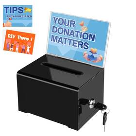 Polmart 904224002657 Suggestion Box Donation With Sign And Lock Black Holder