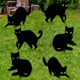 Pzmlu 702401629018 Halloween Decorations Outdoor - 6 Pack Corrugated Plastic Black Cat Decor Wit