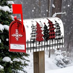 Qb0557 Qoubai Christmas Buffalo Plaid Mailbox Cover Magnetic Standard Size 18x21in Winter