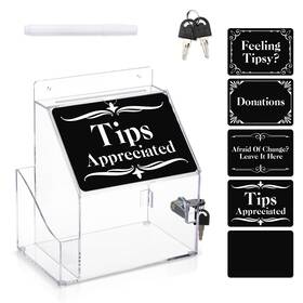 Zon-rattanview-0666 Rattanview Donation Box With Lock And Key Acrylic Tip Jar 5 Pvc Cards 1 Erasabl
