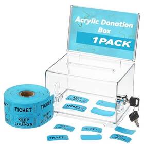 Kz198 Rich-us Raffle Ticket Box Acrylic Donation With Lock Slot 6.3 Inch X 4.7 3.9 Clear