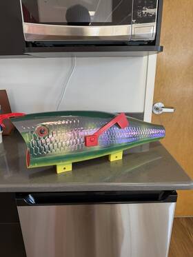 071004 Rivers Edge Fish Design Metal Mailbox Green Yellow Red Post Mount With Hardware
