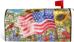 Roluxentia 445035417462 Patriotic American Flag Magnetic Mailbox Cover - Sunflower Field Waterproof Patr