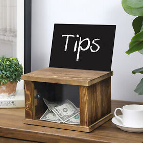 Ofc1268brn Rustic Burnt Wood Donation Collection Box With Lock Chalkboard And Acrylic Sign