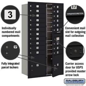 3716d-20bfu Salsbury Industries Recessed 4c Horizontal Black Mailbox With 20 Doors And 2 Parcel Lockers