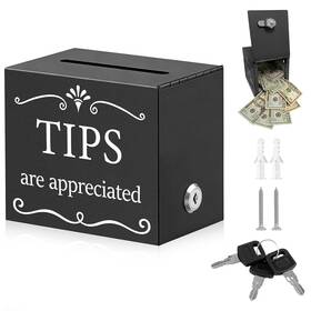 Sankoly Sk240729tj Metal Tip Jar With Slot And Lock Safe Box For Money Black Donation