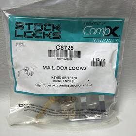 C8725 Schlage Compx National Mail Box Lock Cam Bright Nickel With 2 Keys New