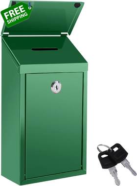 Sel Natural 445032420472 Metal Donation Box Locking Suggestion With Slot And Lock Key Wall Mount