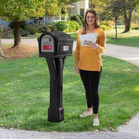 Simplay3 711181285291 Post Mount Mailbox Classic Large Black Plastic Combo Dual Doors Address Numbers