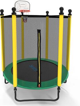 Sltra5bl Soundaround Serenelife 5ft Kids Trampoline With Net Enclosure And Basketball Hoop 176 Lbs