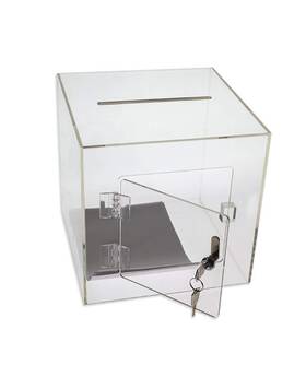 Source One 736983779489 Premium Acrylic Cube Donation Box With Deluxe Rear Open Door And Cam Lock Sug