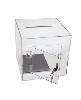 Sourceone.org 088234642180 Source One Premium Acrylic Cube Donation Box With Deluxe Rear Open Door And C
