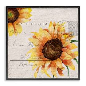 Stupell Industries 049182467607 Sunflower Illustration Over Vintage Post Wall Art 17x17 Black Framed