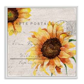 Ab-741 Stupell Industries 17x17 Sunflower Illustration Over Vintage Mail Post Wall Art White Framed
