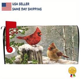 032420mmc Tahzo Magnetic Mailbox Cover Wrap Birds Cardinals Winter Protector Decoration