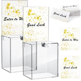 Jg-teling-4740 Teling 2 Pcs Tall Acrylic Donation Box With Lock And Sign Plate 6.7 X 5 8 Inches S