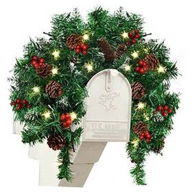 Lzm9he52ji Timoo Christmas Mailbox Swag With Lights Berry Clusters Pine Cones