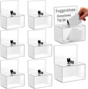 Tuanse 711181800807 8 Packs Acrylic Donation Box With Lock And Sign Holder Clear Suggestion Ballot B