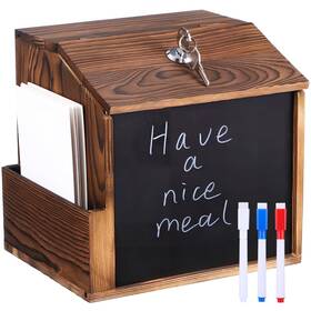 Nu0538n16l Uonlytech Wooden Suggestion Box With Lock - Wall Mounted Chalkboard Donation