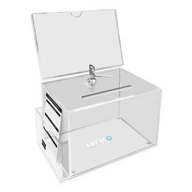 Versco Unlimited 860010946114 Modern Clear Acrylic Donation Box With Lock Shelf And Sign Holder - 6.3x4x4