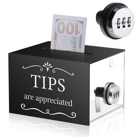 Bs-vesici-2779 Vesici Acrylic Tips Jar With Combination Lock Donation Tip Bucket 6 X 4 5 Inch Col
