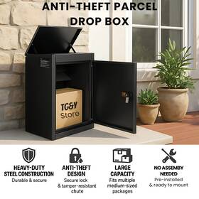 Gjbx-yhg0011v2 Vevor Large Wall Mount Parcel Drop Box Locking Mailbox Secure Weatherproof Steel Gray