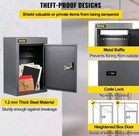 Ma071 Vevor Through The Wall Drop Box 12.5x6.3x16.9 Inch Mailbox With Code Lock Black