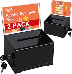 Voisen 705353464744 Acrylic Donation Box With Lock Black Ballot Sign Holder 2 Pack