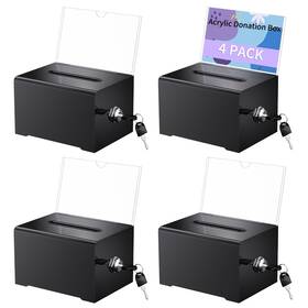 T90472 Vzznn 4pcs B 4 Pack Acrylic Donation Box With Lock 6.2 X 4.6 3.9 Inch Black