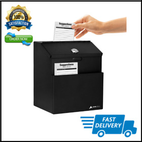 Wall Mountable Steel Suggestion Box With Lock Donation Black