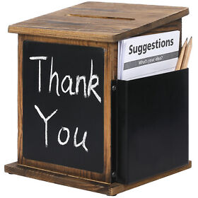 Ofc1357dkbrn Wall Mounted Rustic Burnt Solid Wood Collection Box With Chalkboard Label And Lock