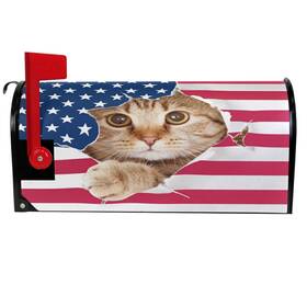 Wamika 215674091375 Cute Kitty Cat Usa Flag Mailbox Cover - Magnetic Large Size 18 Inch X 21