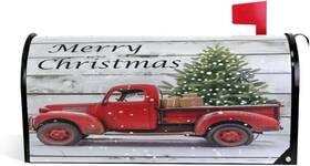Pd-8071 Wamika Christmas Red Truck Car Tree Snow Magnetic Mailbox Cover Mailwraps Standard Size