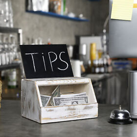 Ofc1326whtws Whitewashed Wood Front Window Collection Donation Box With Lock And Chalkboard Sign