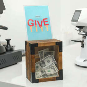 Ofc1347dkbrn Wood Suggestion Box Window Panel And Interchangeable Chalkboard Sign Holder