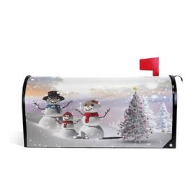 Woor 192250923816 Christmas Tree And Snowman Winter Magnetic Mailbox Cover Snowflakes Mailwraps