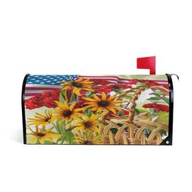 Woor 954884565862 American Flag And Sunflowers Flowers Magnetic Mailbox Cover Mailwraps Garden