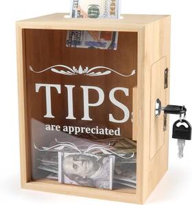 Yamahiko 744759069511 Tips Jar Tip Collection Box With Lock 6 X 4 7 Inch Bamboo Money Coin Storage