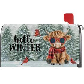 Mc050 Yinena Winter Highland Cow Mailbox Cover Magnetic Standard Size 21x18 Inch Post Lett