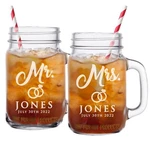 Custom Engraved Mason Jar Wedding Glass Set - And Mrs Couples Drinking Gift. Fixed Price $29.99.