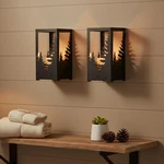 Aim & Ggkk Wall Sconce Candle Holder - Set Of 2 Black Forest Pine Tree Metal .... Fixed Price $36.78.