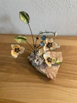 Enamel Copper Floral Sculpture Violets Stone Base. Fixed Price $39.99.