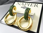 New Napier Gold Door Knocker Style Green Rhinestones Post Earrings 179C. Fixed Price $9.99.